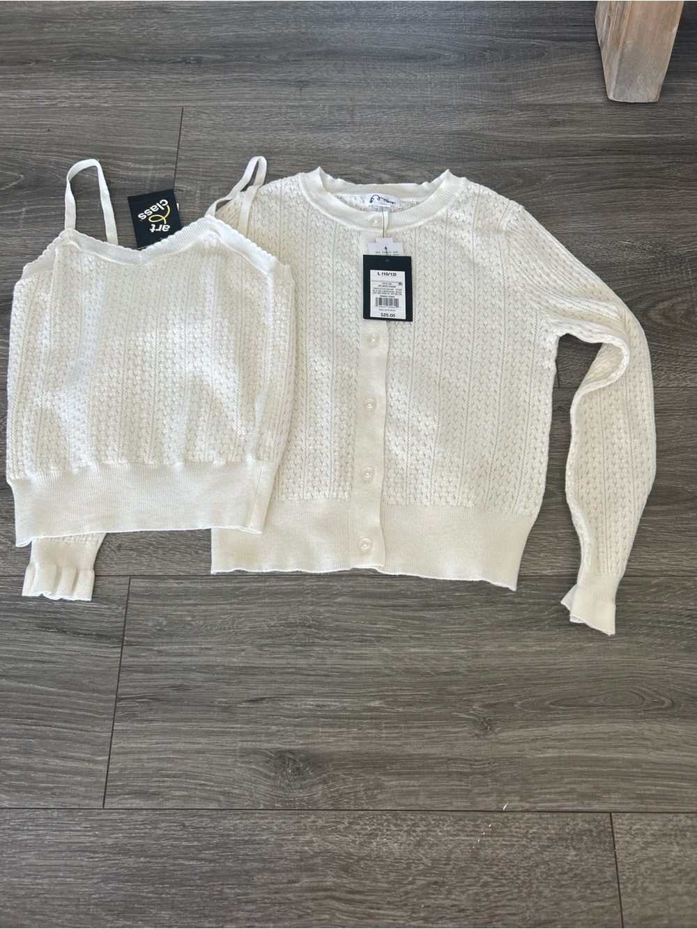 art class Cream Knit Cardigan and Cropped Cami Set
